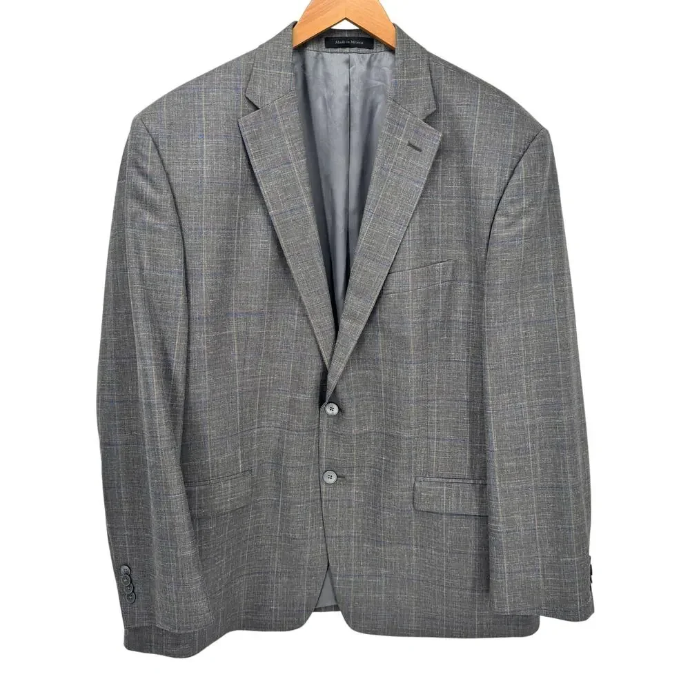 Austin Reed Blazer Mens 48 R Wool Silk Linen Gray Plaid Jacket Sport Coat